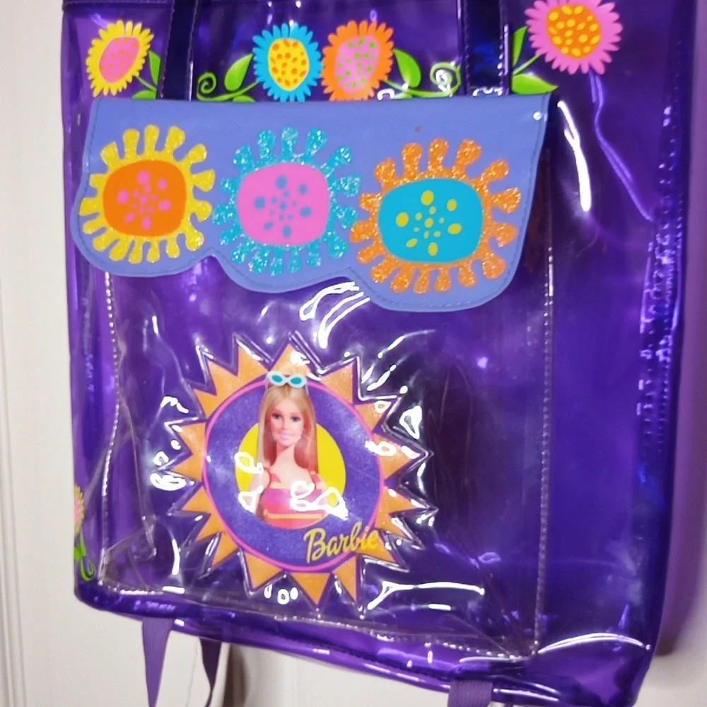 Vintage Barbie Beach Bag Tote Purple Vinyl Y2K 90's Throwback w/Towel Straps